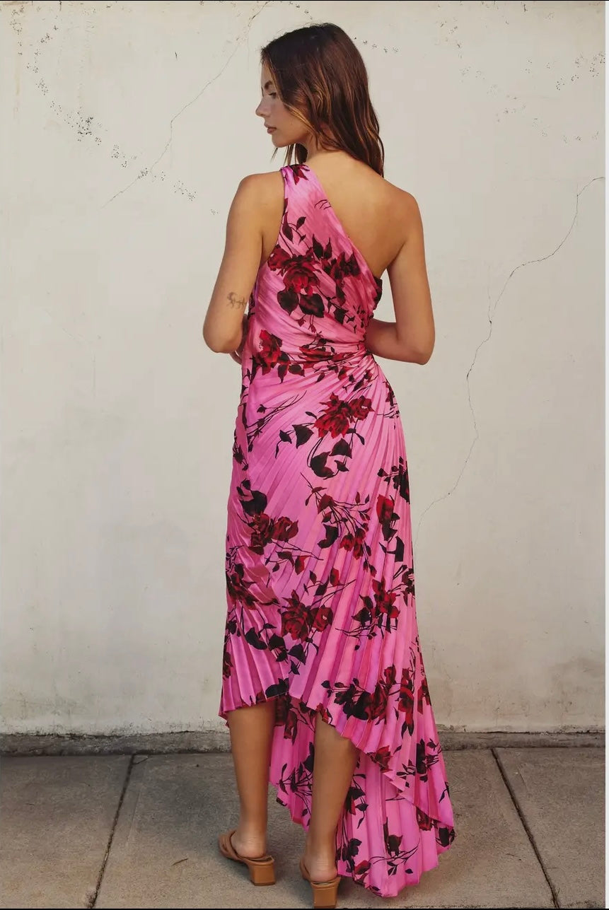 Potential Heartache Pleated One Shoulder Maxi Dress