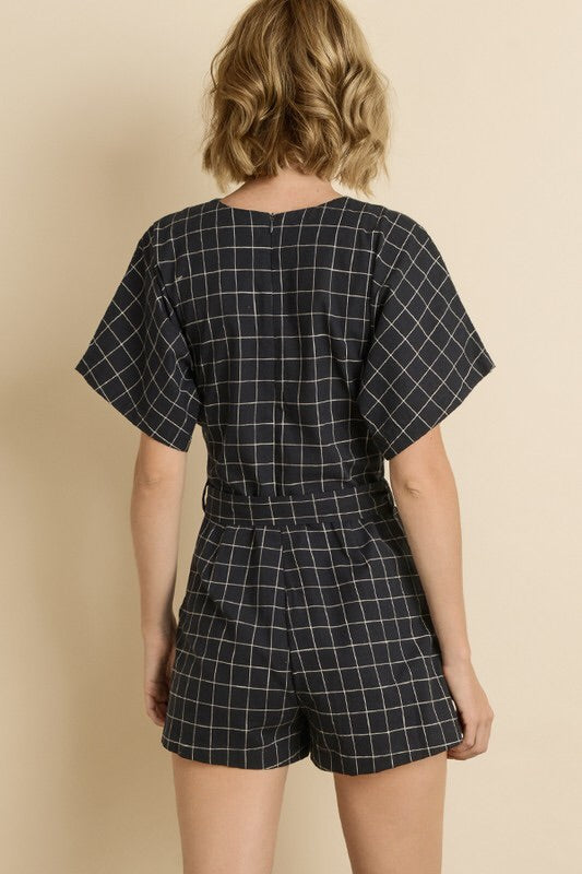 Marlo Windowpane Plaid Romper