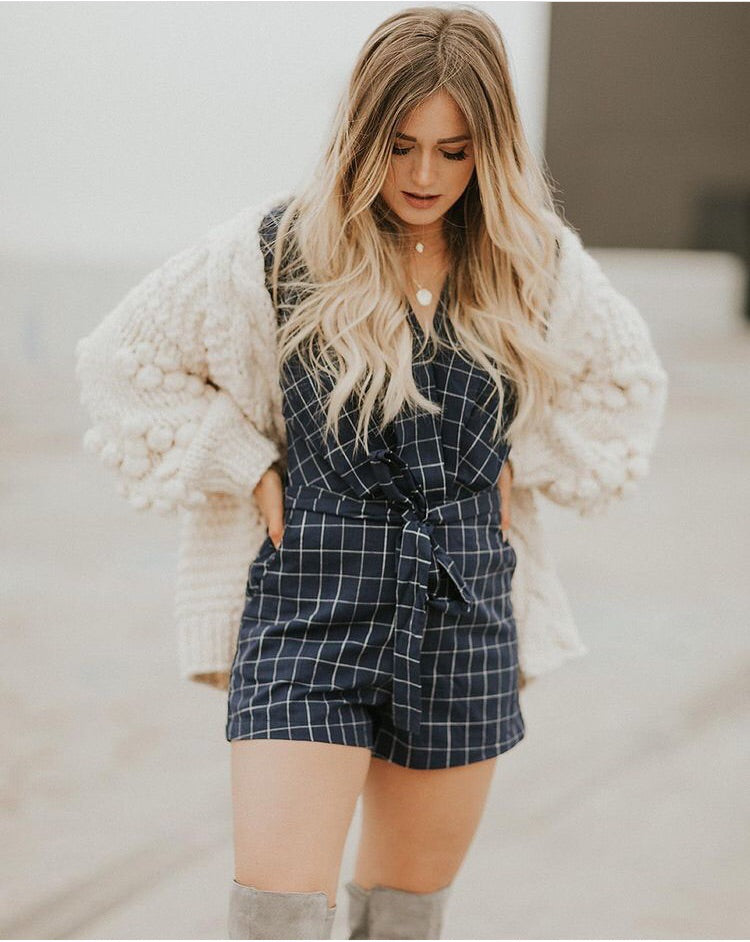 Maria Windowpane Print Romper