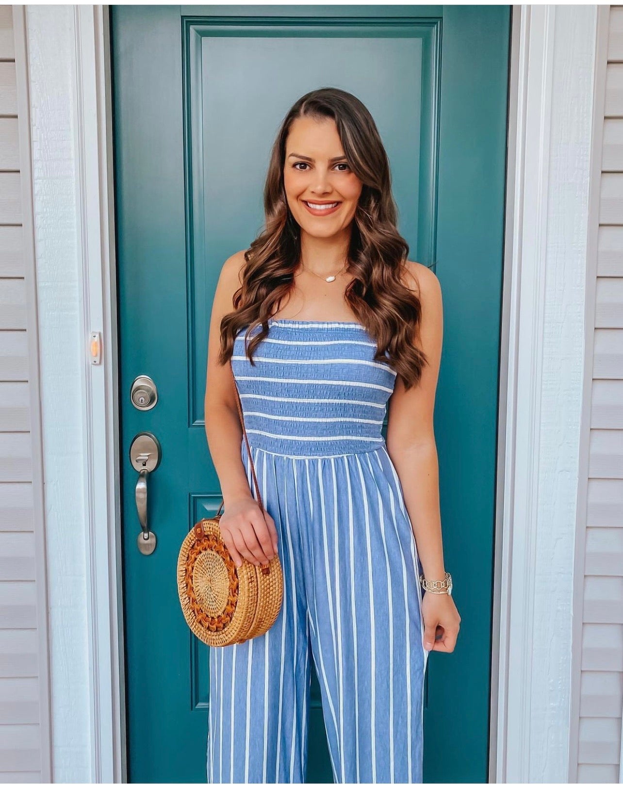 Annabelle Smocked Striped Jumpsuit
