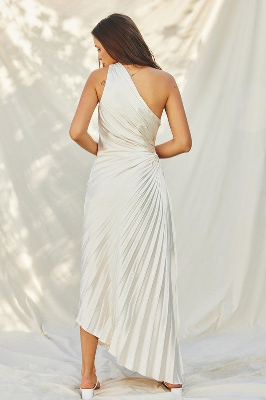 Olympia Single Shoulder Pleated Maxi Dress
