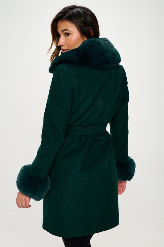 Philippa Vegan Wool Coat with Faux Fur Collar
