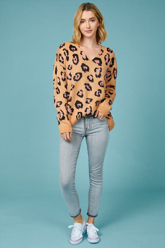 Chrissy Leopard V-neck Sweater