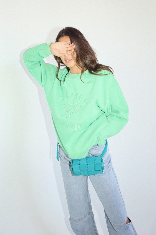 Malibu Athletics Embroidered Pullover Crewneck Sweatshirt