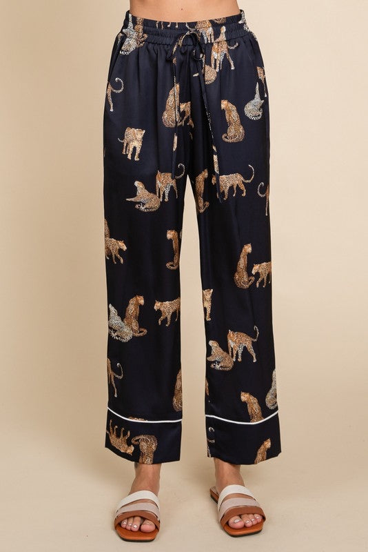 Lucia Satin Cheetah Print Pajama Set